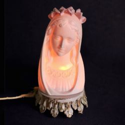 Vintage Virin Mary Night Light Mini Lamp  Porcelain Bisque