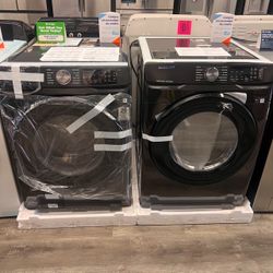 Samsung Brushed Black 5.1 Cu Ft XL Capacity Smart Front Load Washer & 7.5 Cu Ft Smart Gas Dryer Laundry Pair 🖤🫶