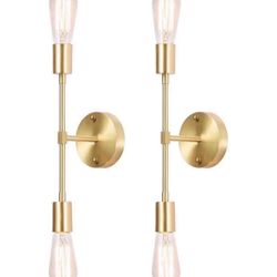 Gold Vanity Lights, 2-Light Bathroom Light Fixtures Over Mirror Brass Sconce Modern Semi Flush Mount Ceiling Light Fixture for Toilet Bedroom Living D