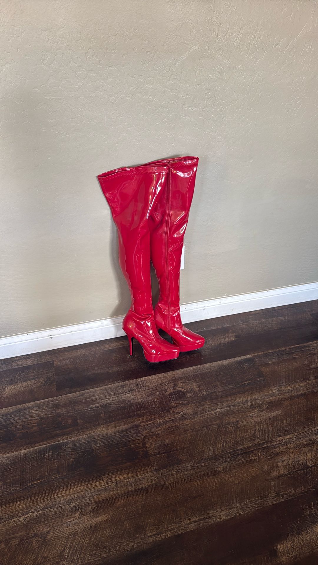 Red Patent Leather Thigh High Heel Boots