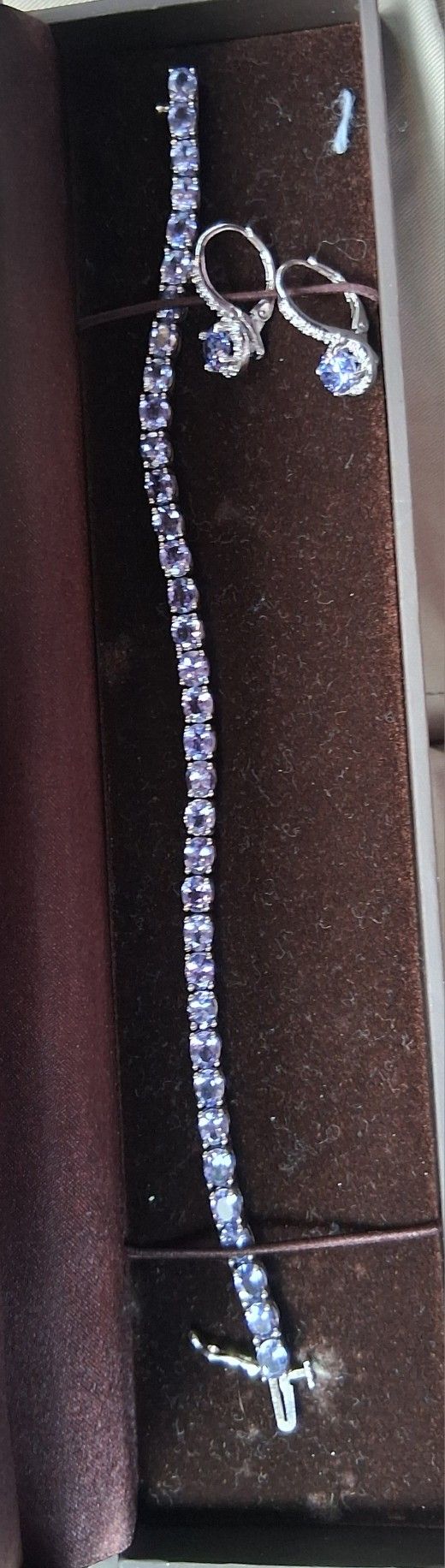 Tanzanite And Silver Tennis Bracket/ Earing Set