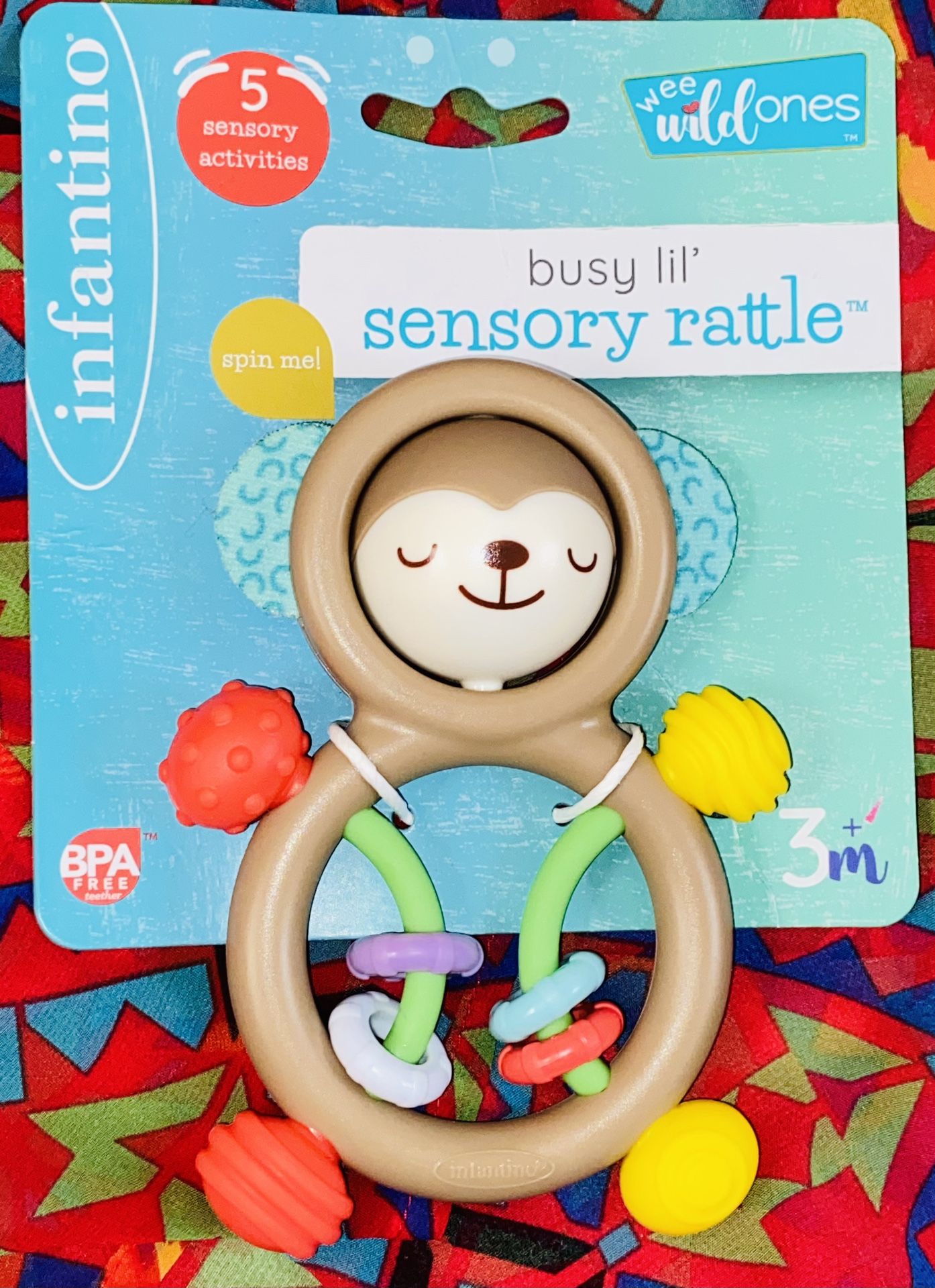 3+MTHS🌈🍼🐵🌼🔴✨INFANTINO BUSY LIL’ SENSORY RATTLE W: 5 SENSORY ACTIVITIES 🐵🌈🌼🍼🐵🔴🟢✨