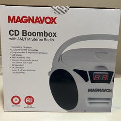 Magnavox MD6924-WH Portable Top Loading CD Boombox with AM/FM Stereo Radio Sealed 