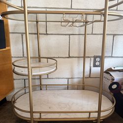 Bar Cart, Marble and Glass, gold trim, Kitchen Storage