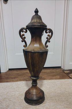 Tall 24" Decorative Floor Urn with Lid - Faux Bronze Trophy Vase - Tuscan / Mediterranean