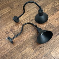 Pair Of Metal Gooseneck Exterior Wall Lights