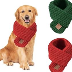 2 Pack Dog Christmas Scarf - Warn Knitted Christmas Dog Bandanas for Small Medium Large Dogs - Winter Holiday Decoration Scarf (Red&Green)