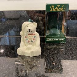 Vintage Belleek Ireland White Bear Ornament - 1998 Baby's First Christmas Bell