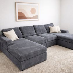 Oversized Corduroy Sectional Sofa – Black or Gray Couch