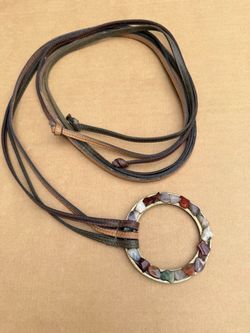 Vintage Boho Leather Cord Necklace Natural Stone Circle Pendant