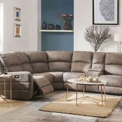 Brand New Mocha Nubuck Power Motion Sectional with USB Docks