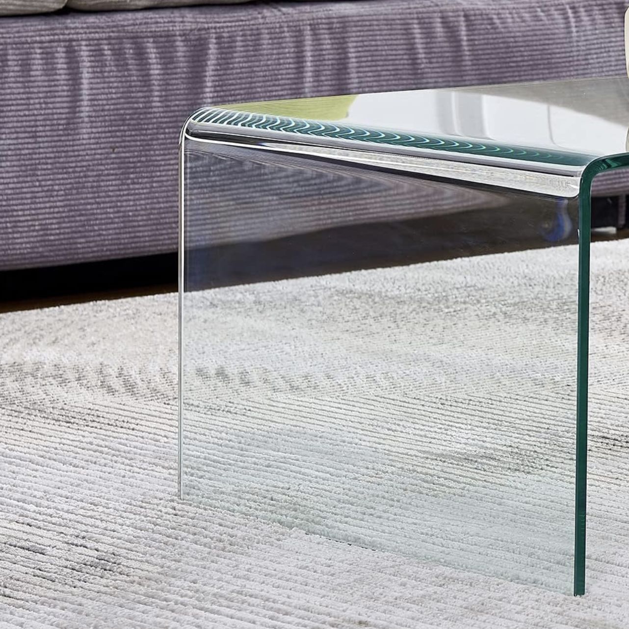 Premium Tempered Glass Curved Clear Coffee Table and S-shaped side table for the living room.