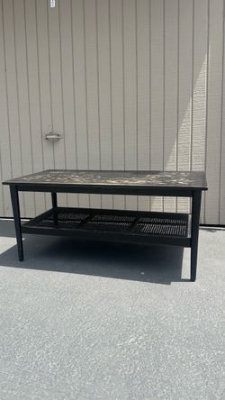 Black wood and rattan coffee table