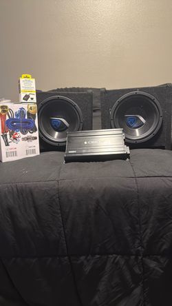 Dual Rockville Subwoofers in Box with 2000 watt Orion amp +4Gauge install kit, amplifier adapter with bass knob