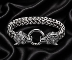 Mens Nordic Wolf Head Bracelet