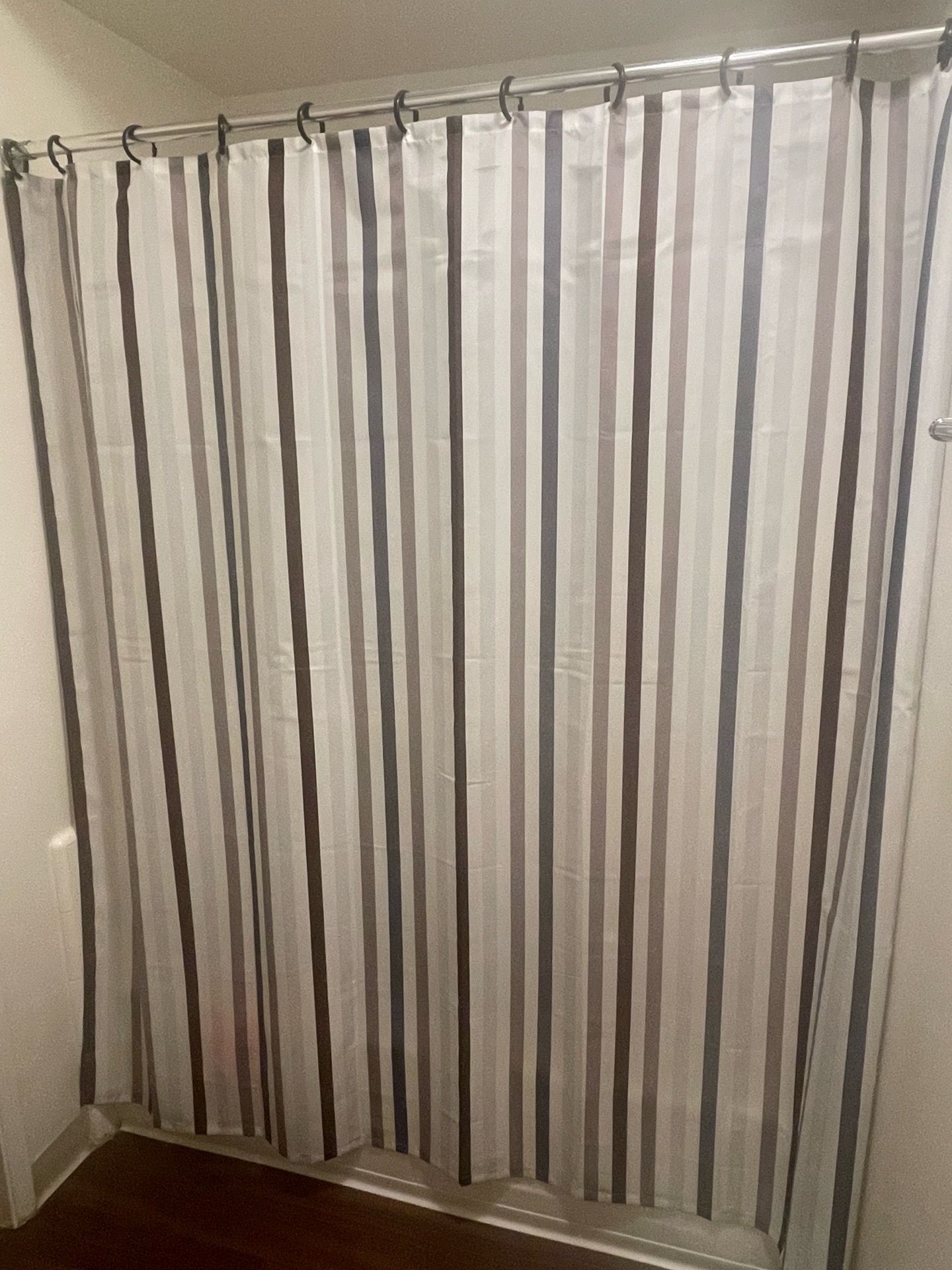 Complete Shower Curtain Set with Rod & Hooks – Neutral Striped Design