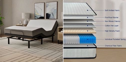Power  adjustable bed with 12” hybrid mattress