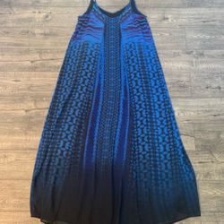 Express Royal Blue & Black Geometric Print Spaghetti Strap Maxi Dress