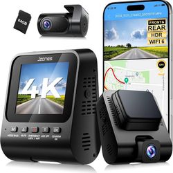 Brand New Unopened    4K Dash Cam Front and Rear, Dash Camera for Cars 2 Channel HDR, WiFi 6, Free 64GB Included, Built-in GPS, Night Vision, 170°Wide