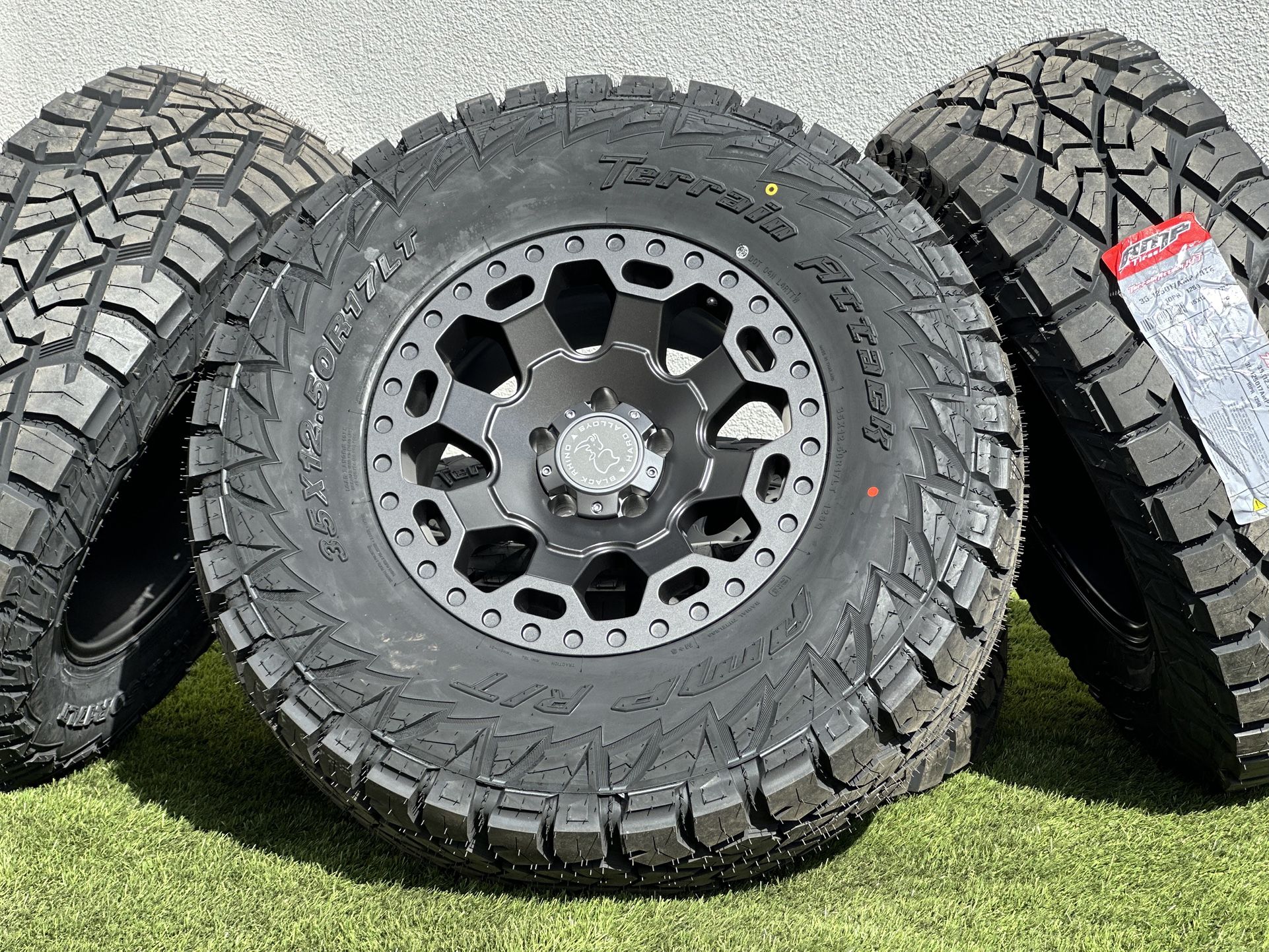 NEW 17” Set of 4 Jeep Gladiator Wheels Black Rhino Rims 5x127 Wrangler AMP 35” Tires R/T 392 JL Sahara Rubicon