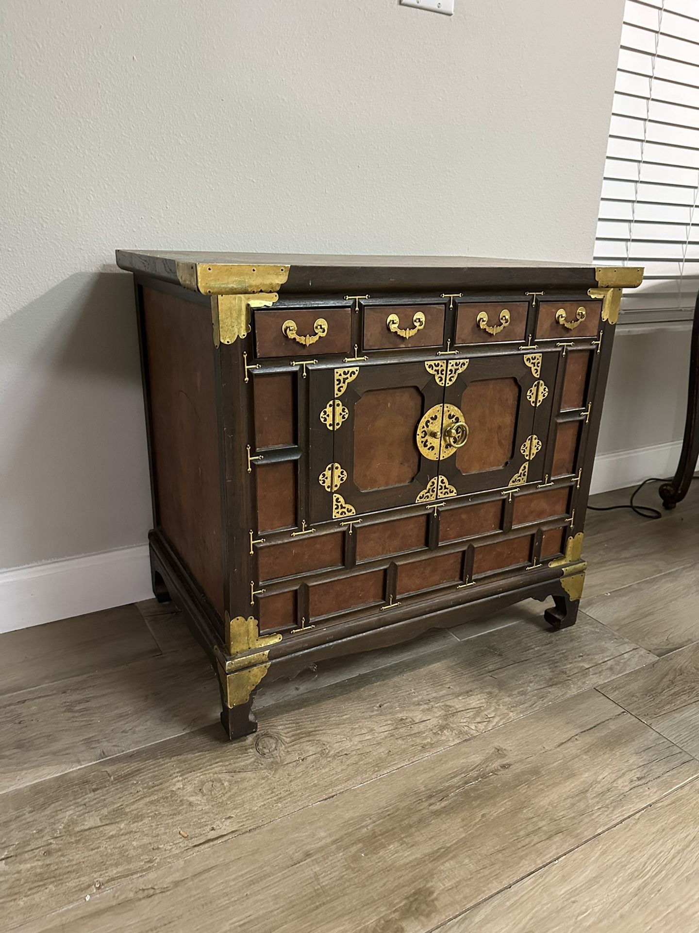 Korean Tansu Mahogany Burl Chest / Nightstand / Side Table