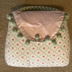 New Vintage Pink Rosebud and Green Purse Pillow Shabby Chic, Grandma Decor
