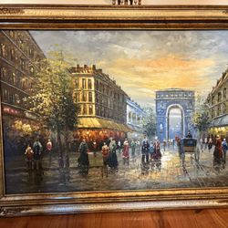 Painted Arc de Triomphe Canvas In Beautiful Ornate Frame