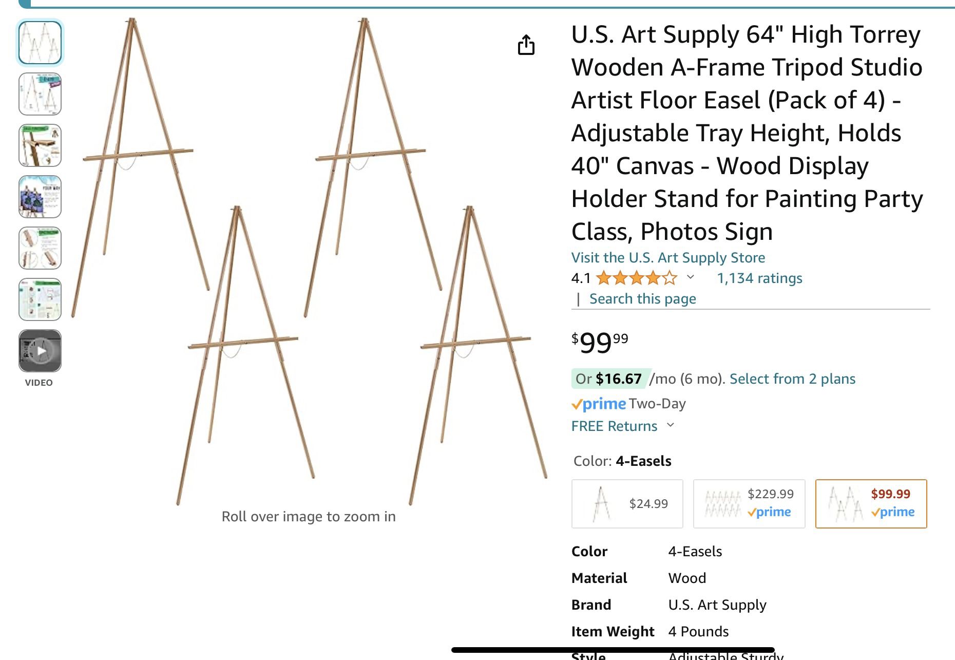 4 Pack Wooden Easels