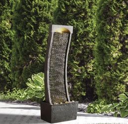 NEW in Box Curved Waterfall Fountain with LED 38.58” - Indoor or Outdoor 