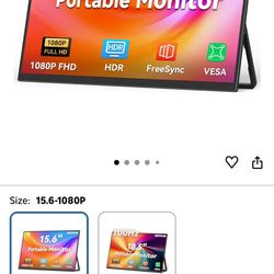 HotYeah Portable Monitor, 15.6-in 1080P FHD Laptop Monitor USB-C HDMI External Computer Display HDR FreeSync IPS w/Kickstand & Speaker, 2nd Screen for