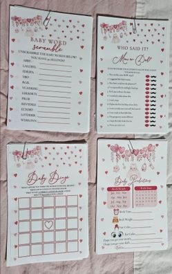 Baby shower games and thank you note