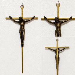 Vintage Brass and Bronze Toned Wall Crucifix 10x5 Inches