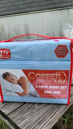 NIB-Copper Rx 6 piece king size sheet set baby blue color