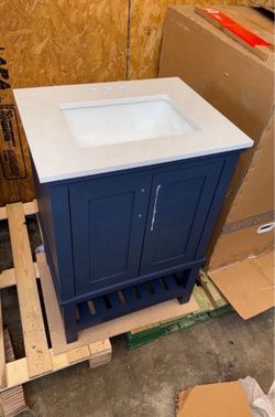 24” Bathroom Vanity Navy Blue bath cabinet with stone top sink