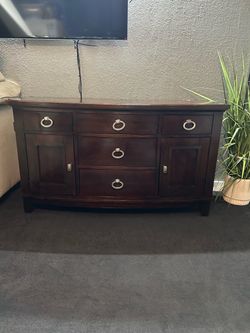 Dark Wood Sideboard with Drawers and Cabinets