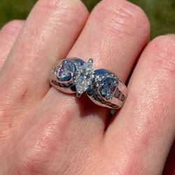 18k solid white gold 3.5 CTW Marquis/ trillion/ brilliant cut Diamond lady’s ring size 7