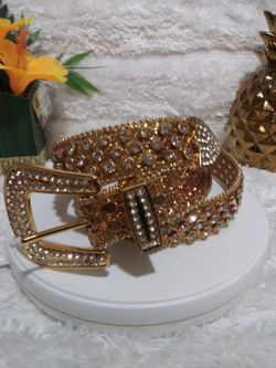 Gold Rhinestone Studded Fashion Belt