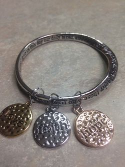 Twisted Bangle Bracelet with the Lords Prayer and 3 charms (faith,hope &love)