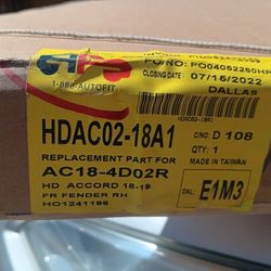 Honda Accord Fender Right Side 2018 2019