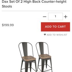 2 High Back Counter-Height Stools - Gray