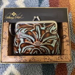 NEW Patricia Nash Brown and Turquoise Leather Coin Pouch