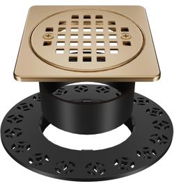 Champagne Bronze 4 inch Drain Grate Kit, Shower Drain Compatible with Schluter Kerdi Drain Flange, Removable Square Floor Drain with Adjustable Collar