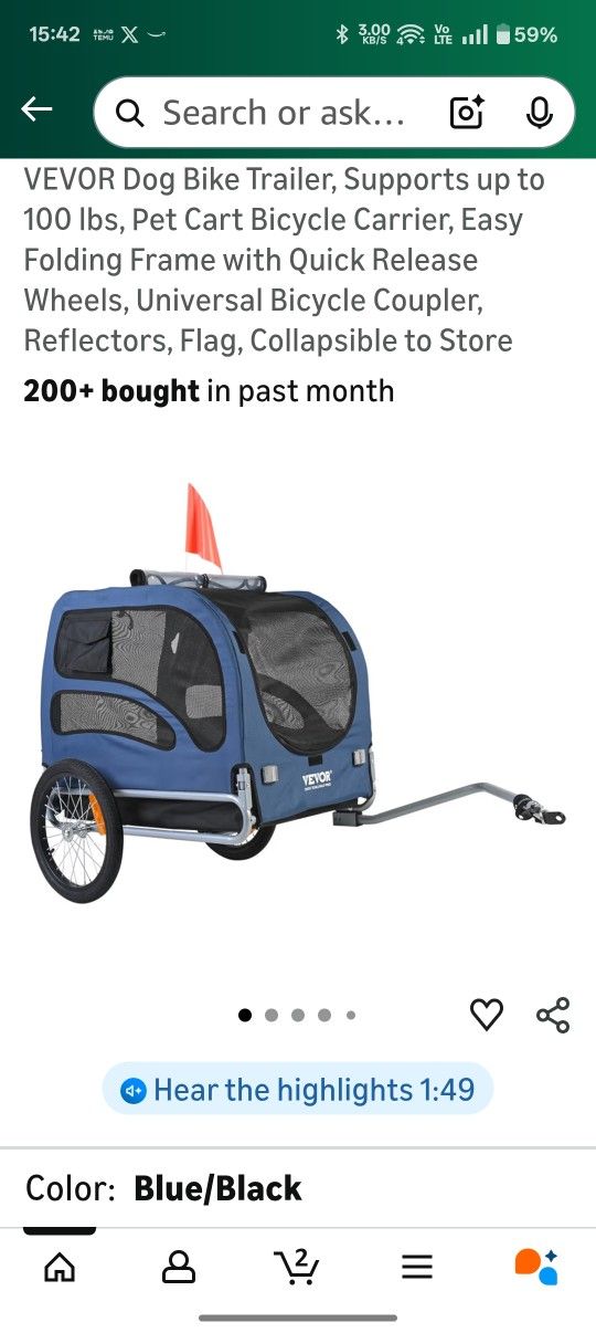 VEVOR Dog Bike Trailer,