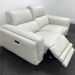 Power Reclining Leather Sofa and Loveseat Black and White Antonio 