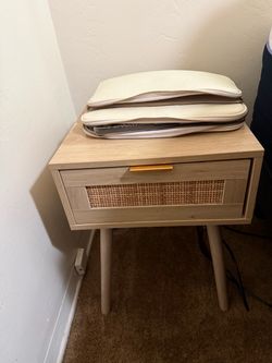 2 Wood and Cane Nightstand with Drawer