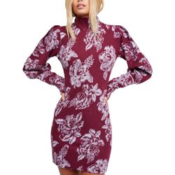 Free People Plum Farrah Floral Mock Neck Women’s Mini Sweater Dress Small $148