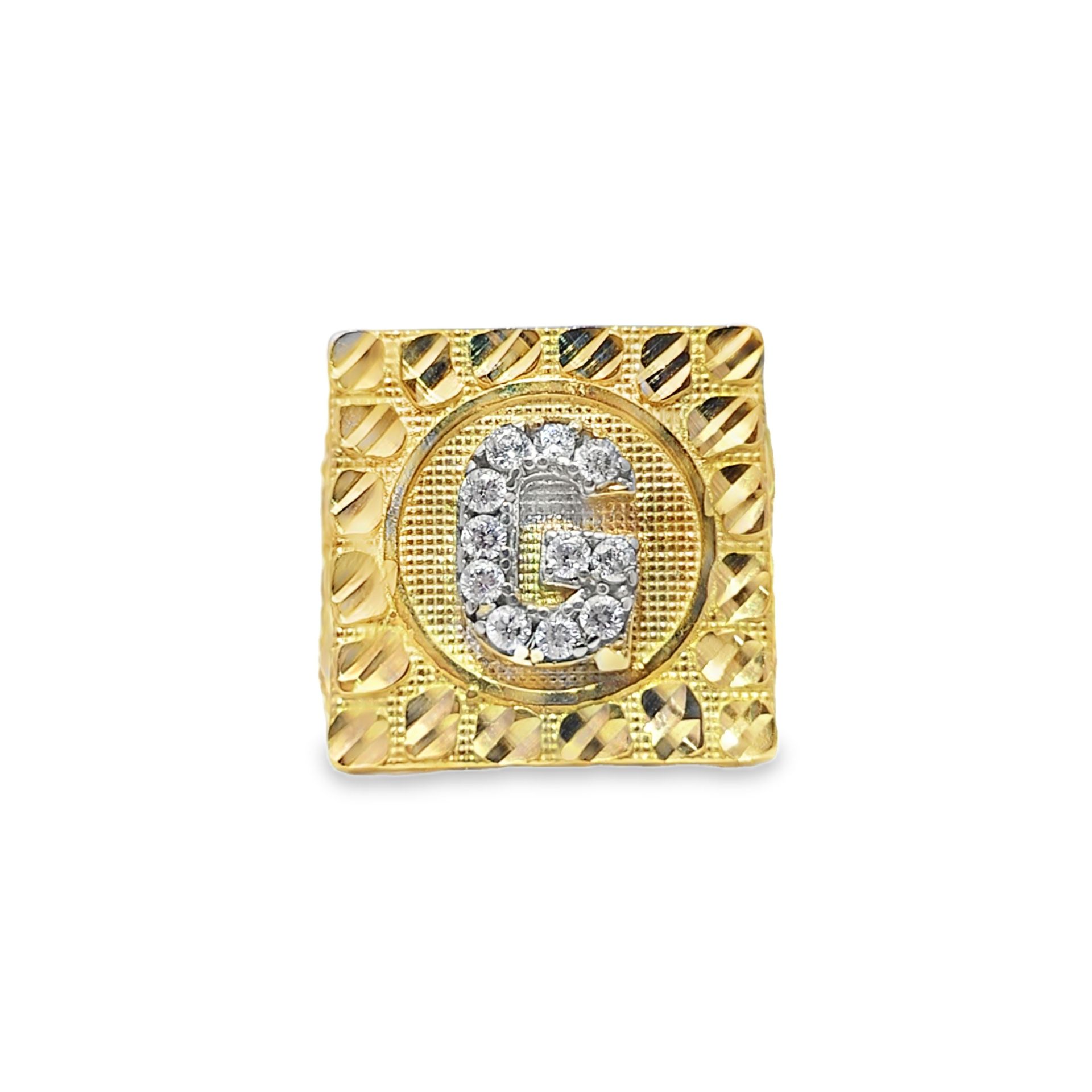 10k Yellow Gold Signet Ring with Round Cut Letter 'G'