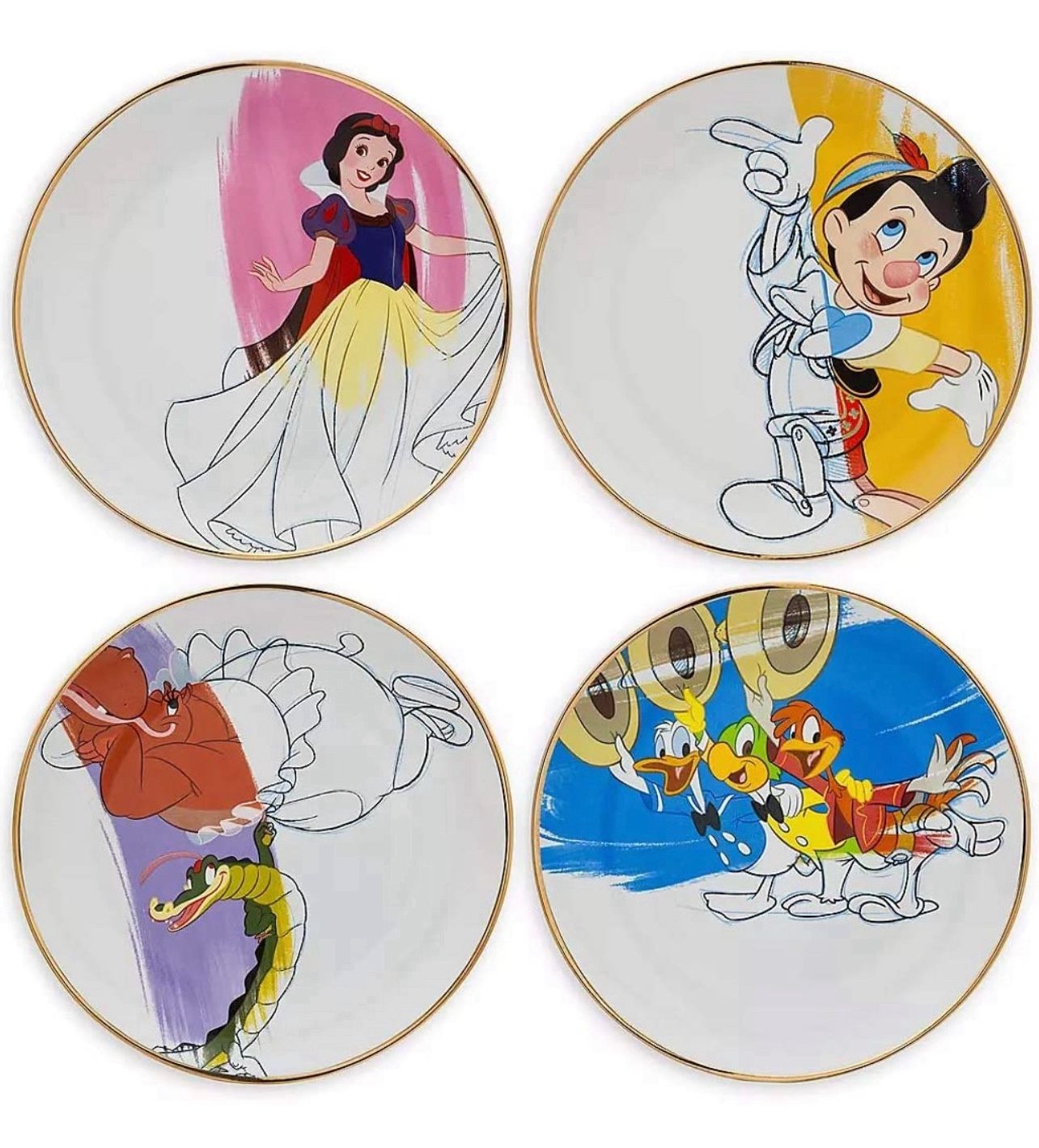 Disney Parks Ink & Paint Collection Set of 4 Ceramic Salad Plates Snow White