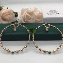Versace Multicolor Gold Tone Hoop Earrings 
