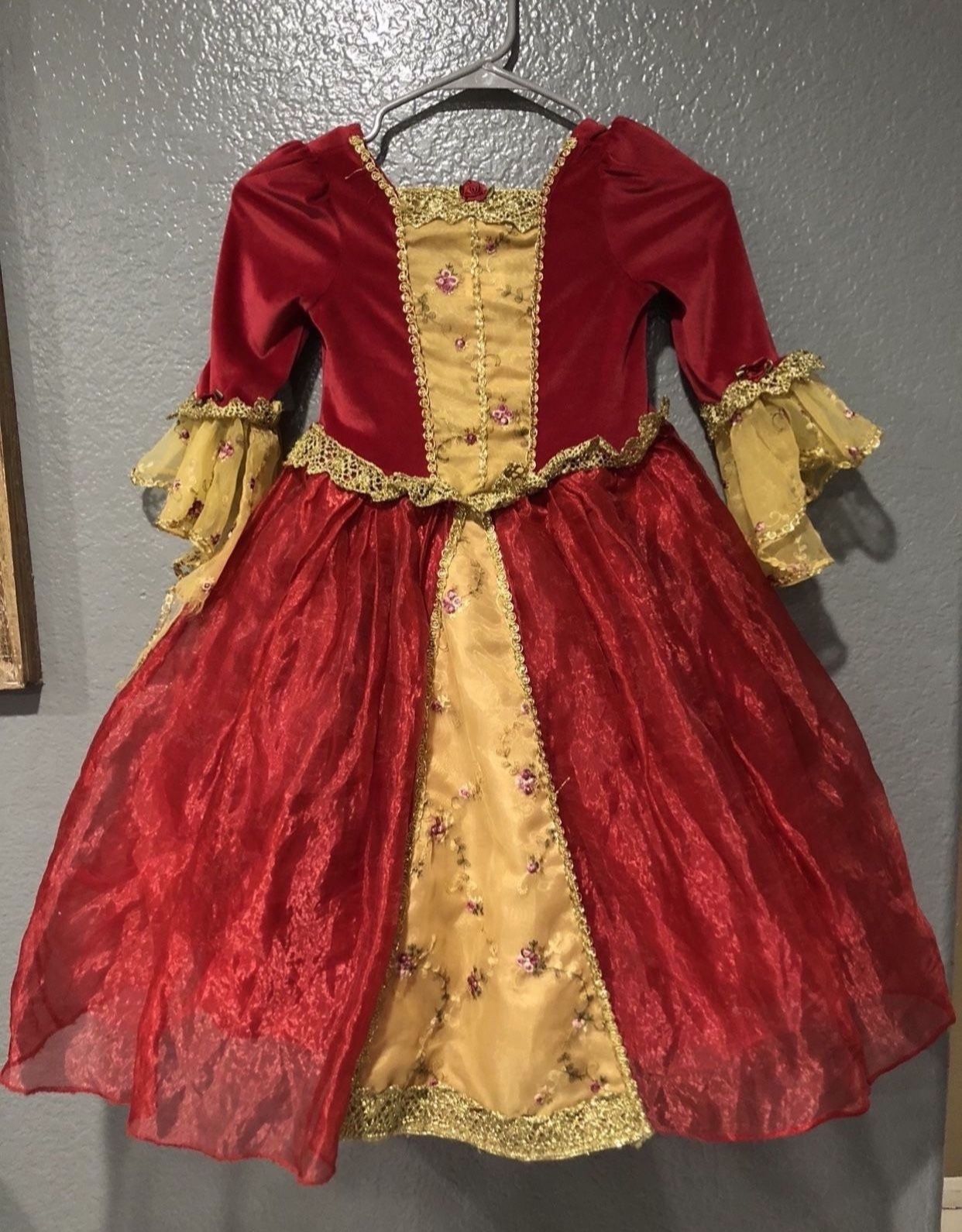 DISNEY STORE BELLE COSTUME DRESS HOLIDAY BELLE DRESS RED CHRISTMAS BELLE DRESS BEAUTY AND THE BEAST OBO